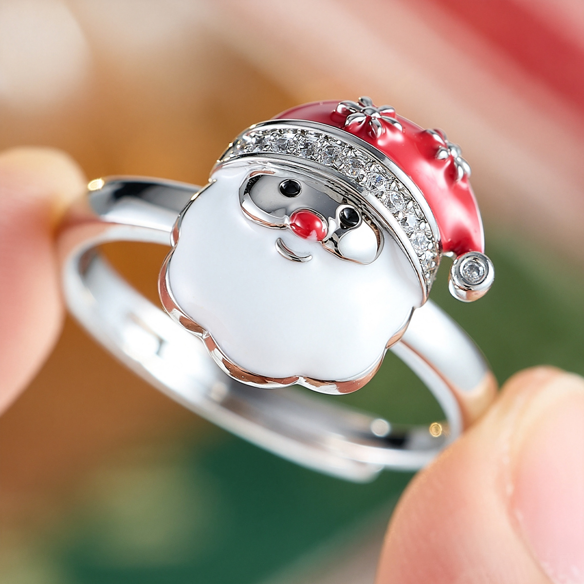 Santa Claus Open Ring with Copper Material and Zirconia